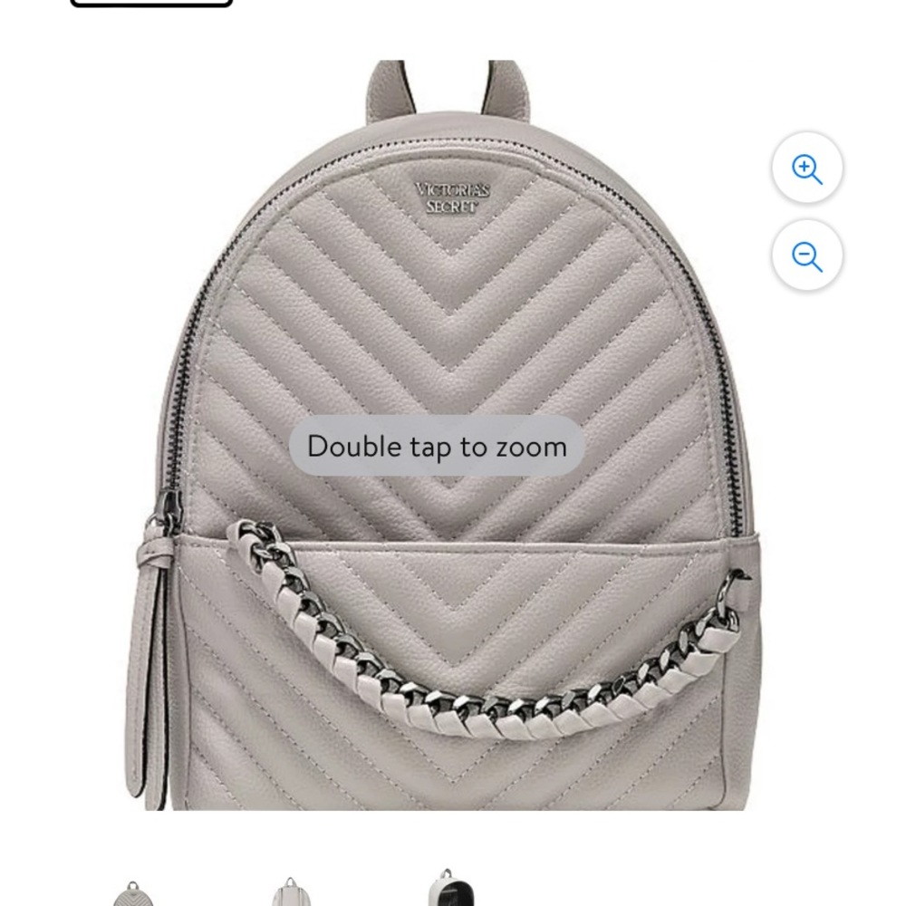 Grey Victoria's Secret V-Quilt City Mini Backpack.
